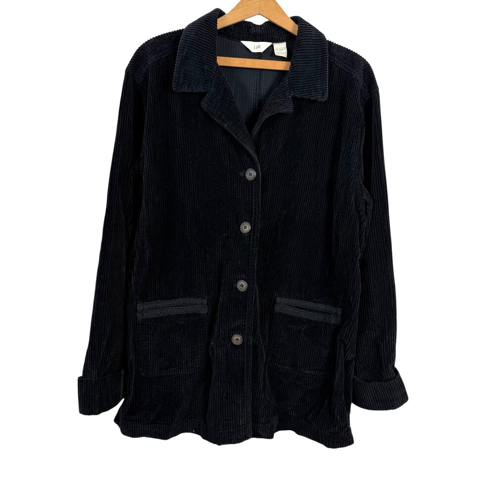 J. Jill Women Black Corduroy Jacket Blazer Large Oversized Crochet Retro Boho